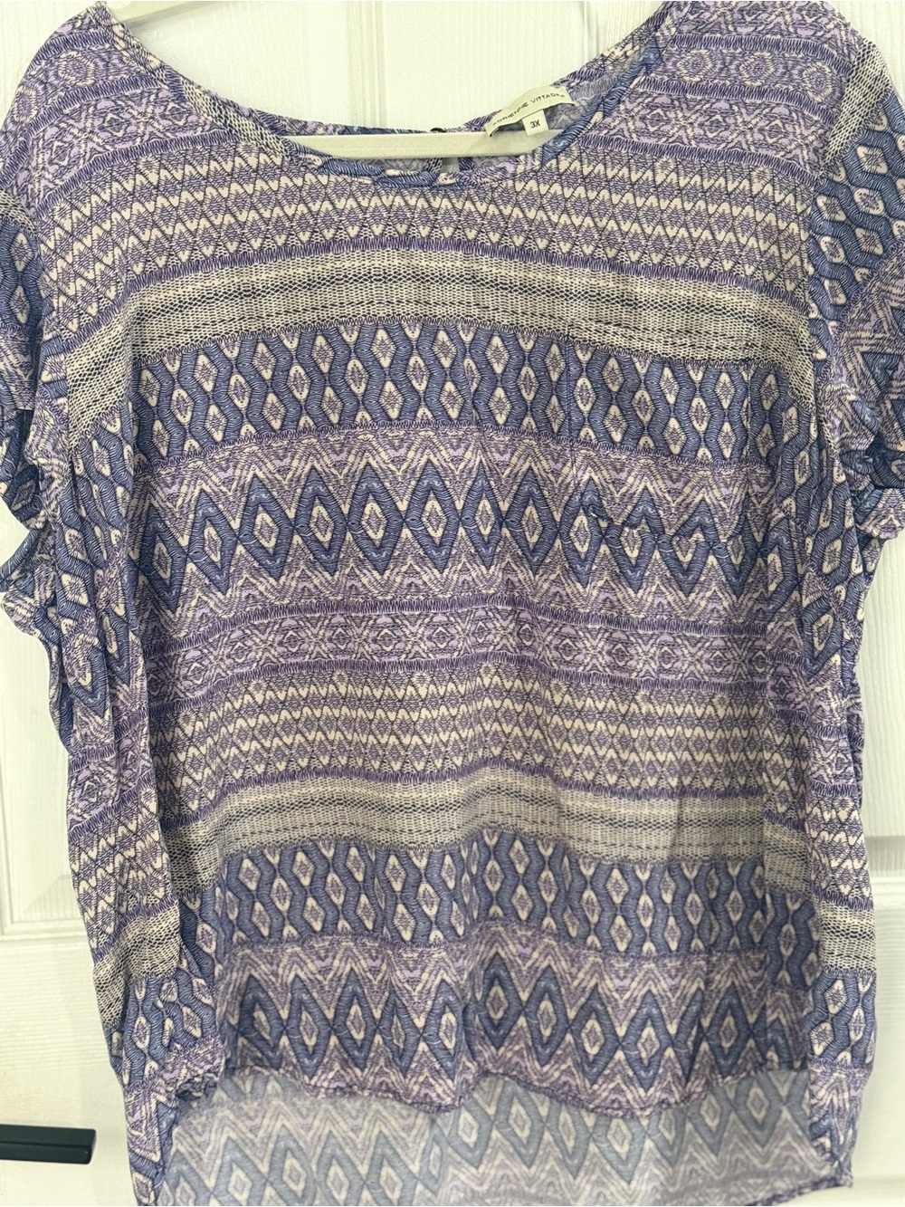 Adrienne Vittadini Top 3X Purple Lavender Geometric Print Dolman Sleeve